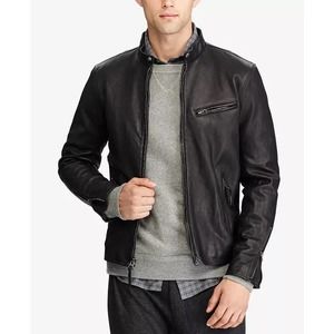 POLO RALPH LAUREN Men's Café Racer Leather Jacket